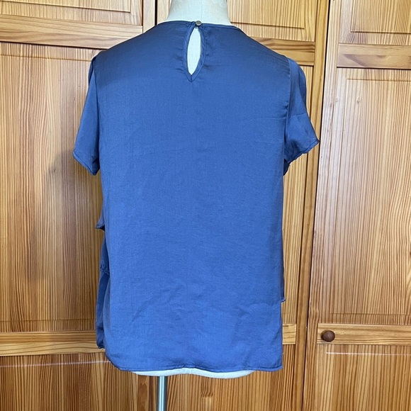 Hagel Medium Blue Tulip Sleeve Ruffled Tier Front Blouse Keyhole Closure Office - Picture 6 of 9